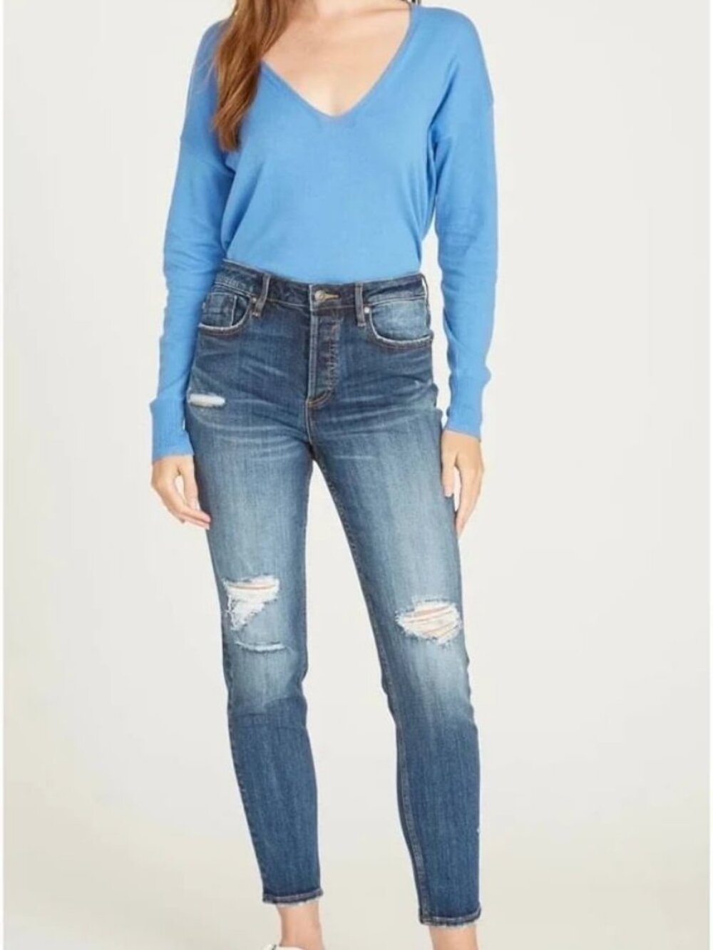 VIGOSS Frankie Slim Straight Distressed Blue Denim Jeans 32 NWT